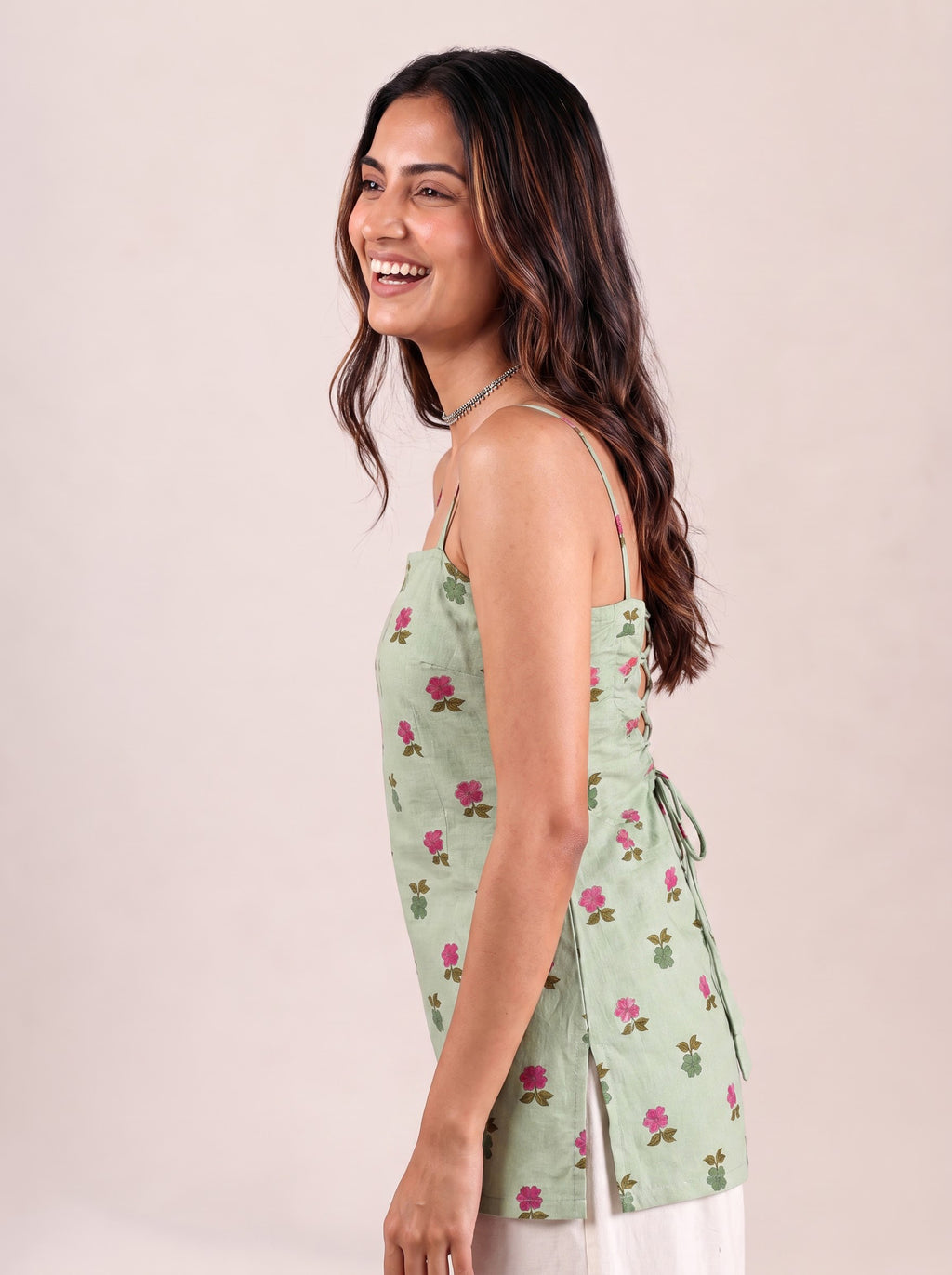 Cotton Corset Back Kurti Top – Light Green