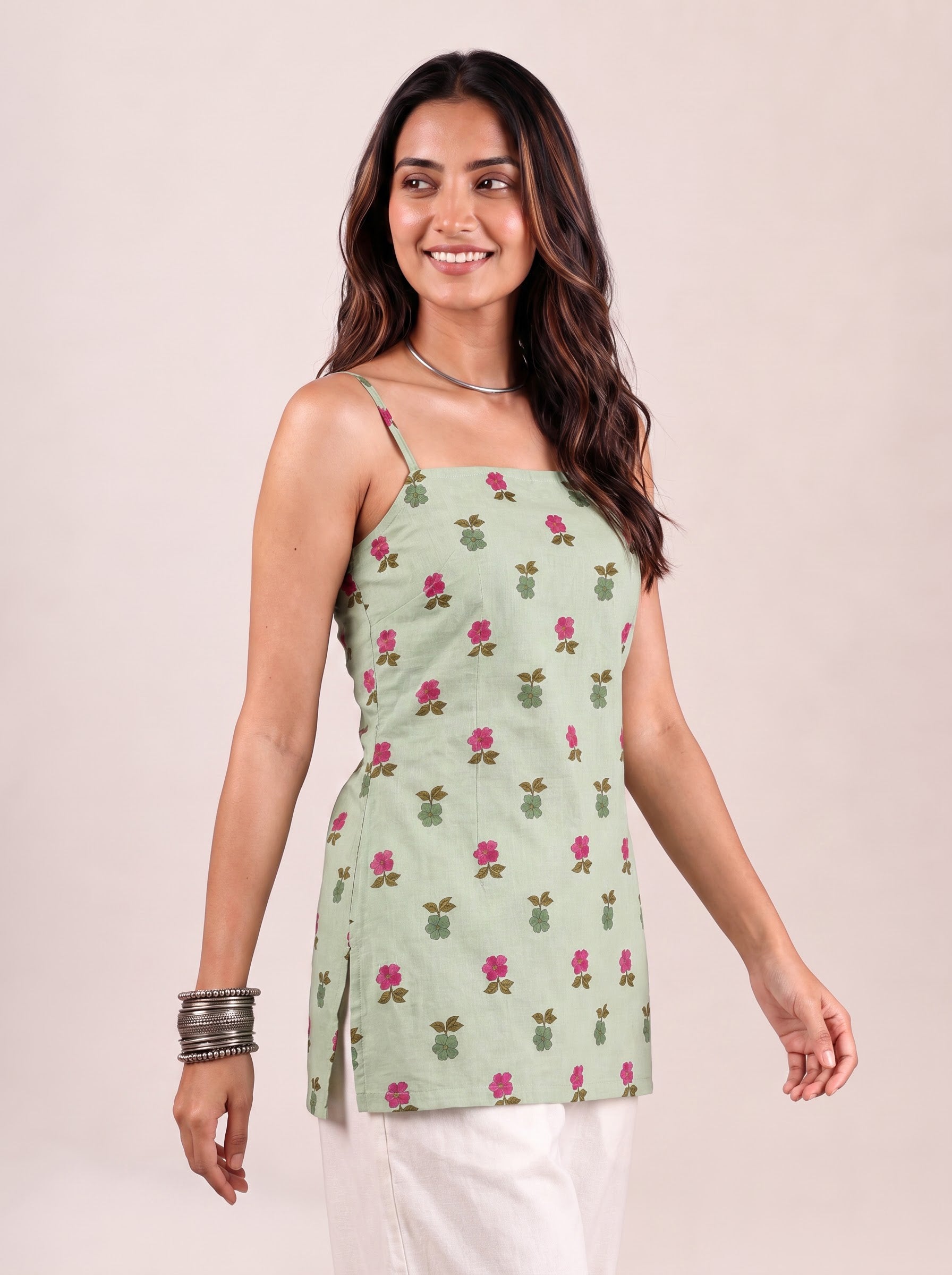 Cotton Corset Back Kurti Top – Light Green