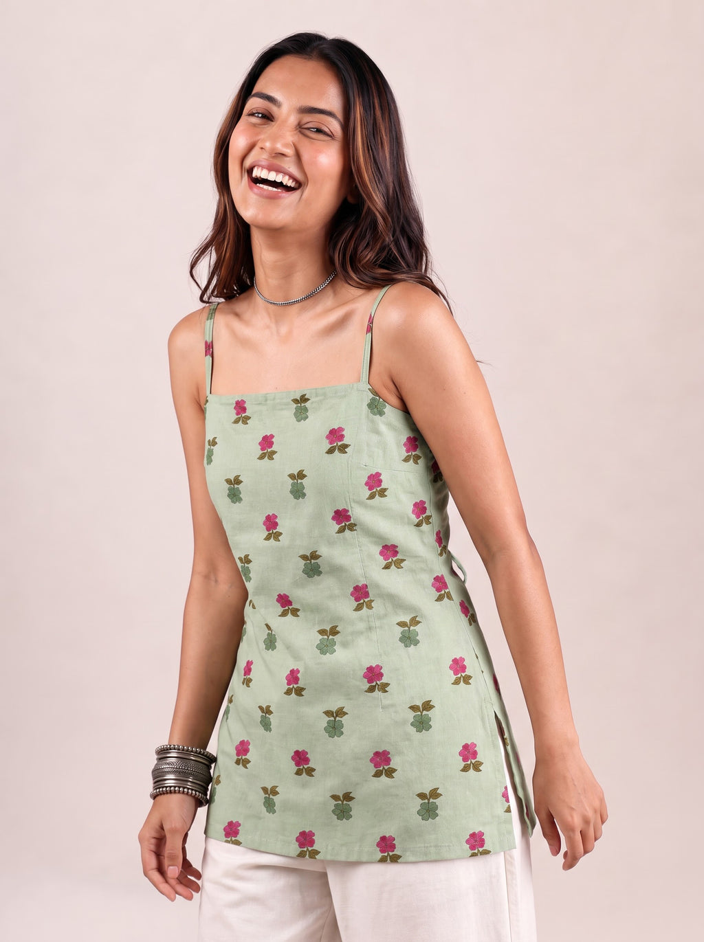 Cotton Corset Back Kurti Top – Light Green