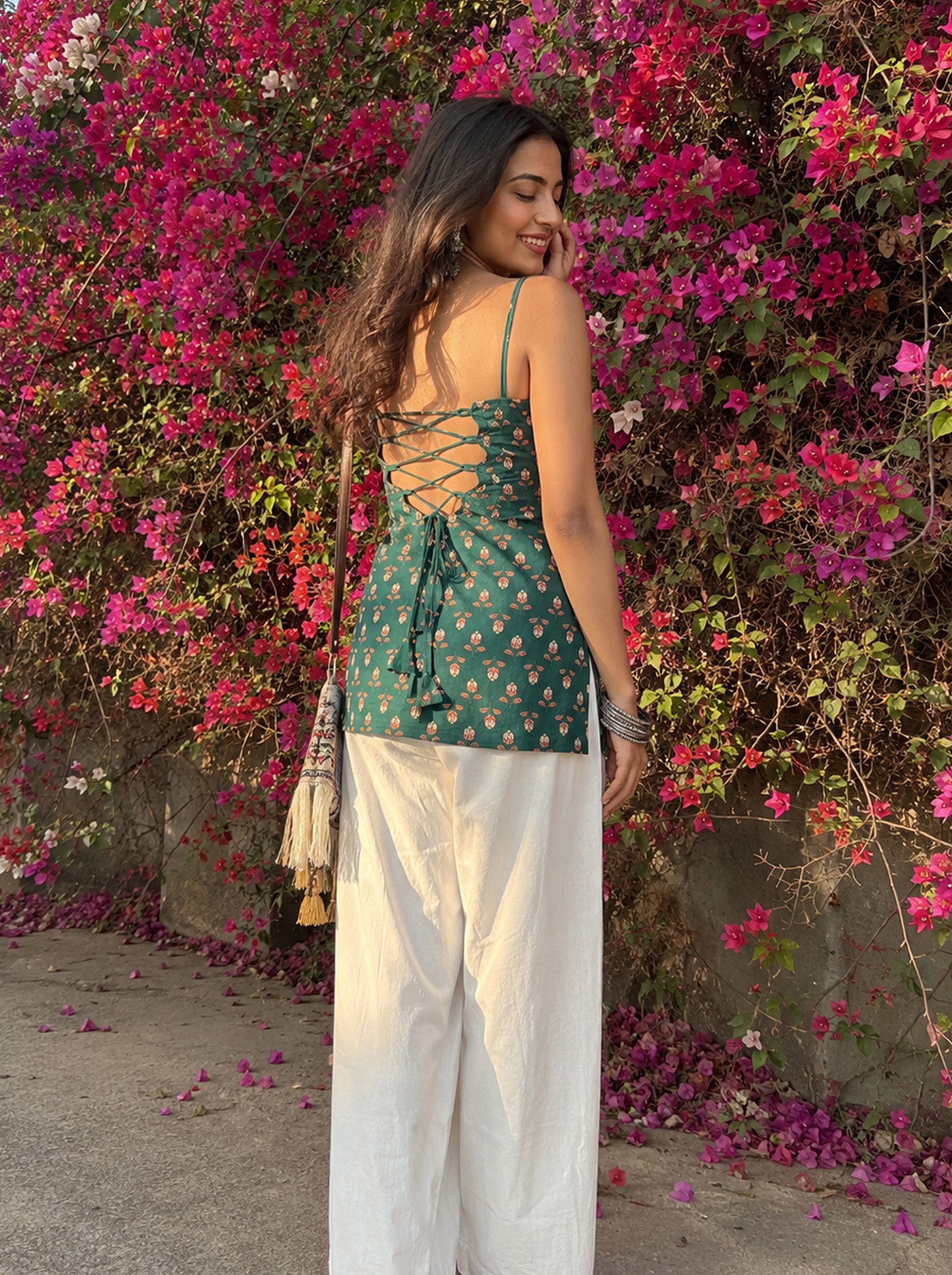 Cotton Corset Back Kurti Top – Green