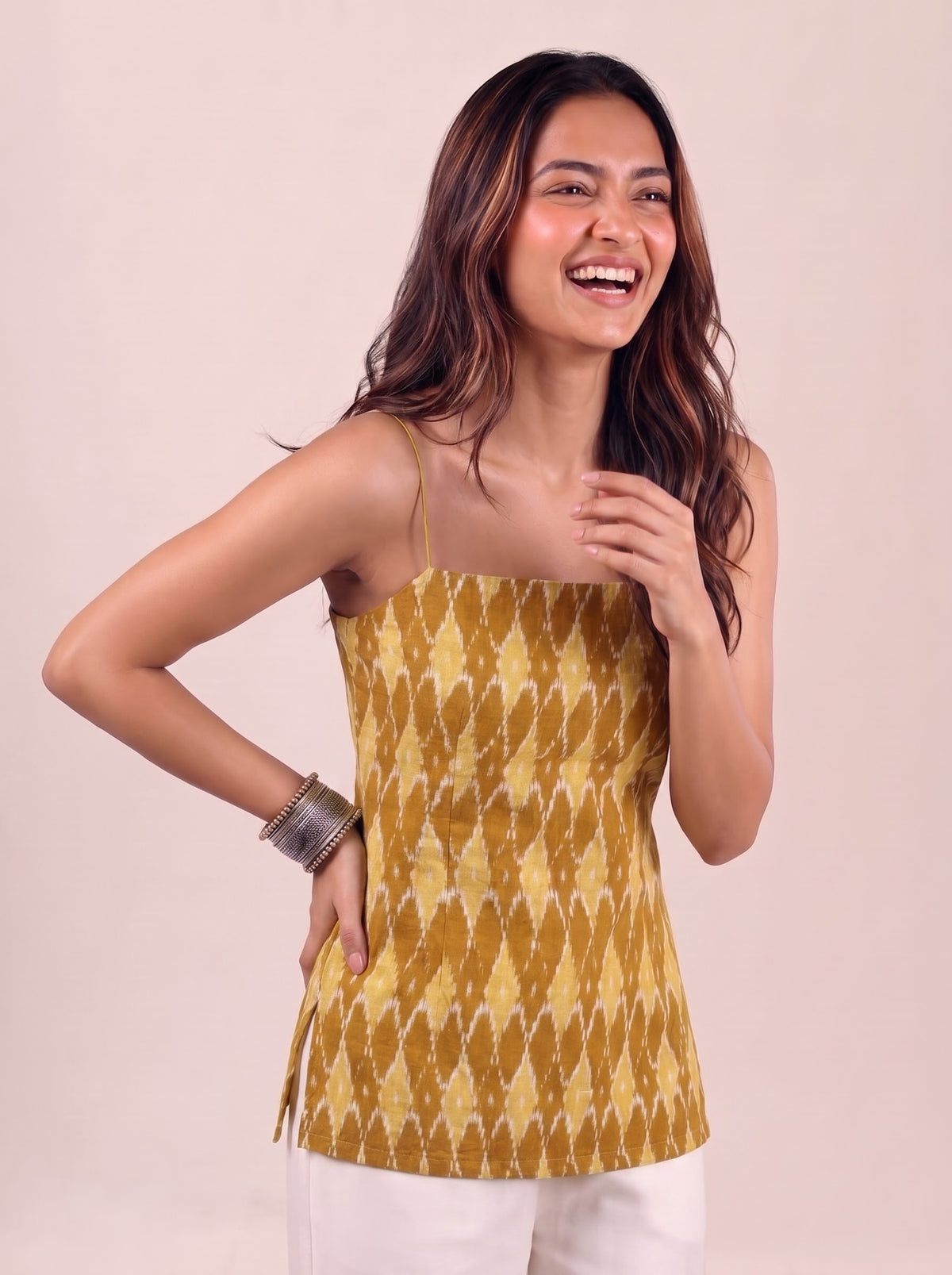 Cotton Corset Back Kurti Top – Yellow