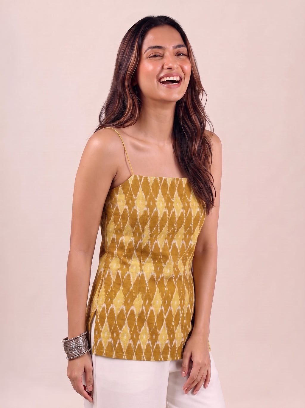 Cotton Corset Back Kurti Top – Yellow