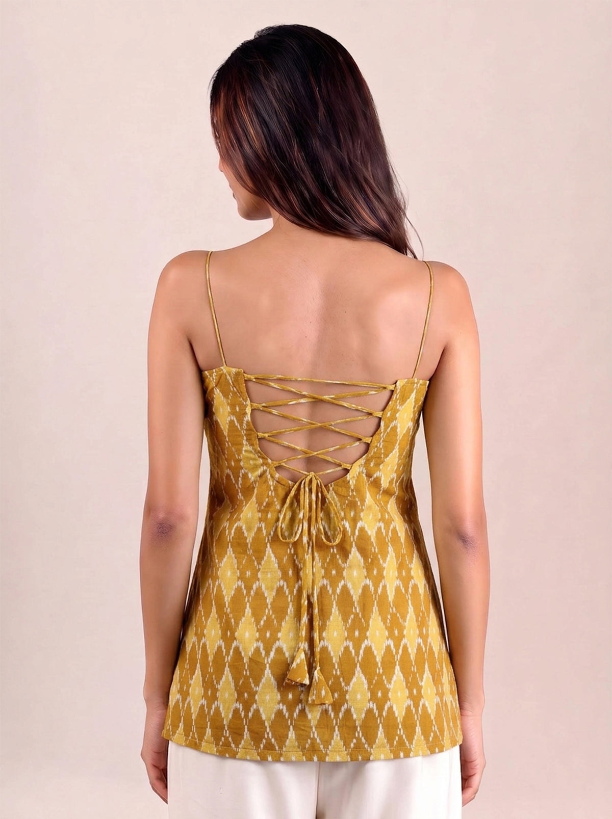 Cotton Corset Back Kurti Top – Yellow