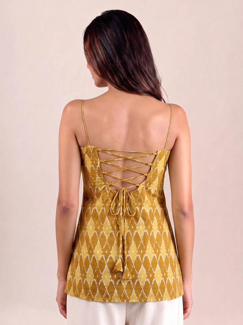 Cotton Corset Back Kurti Top – Yellow