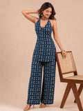 Cotton Halter Neck Kurti Palazzo Set – Indigo