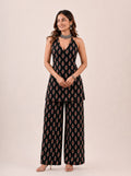 Cotton Halter Neck Kurti Palazzo Set – Black Ikat