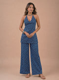 Cotton Halter Neck Kurti Palazzo Set – Navy Blue
