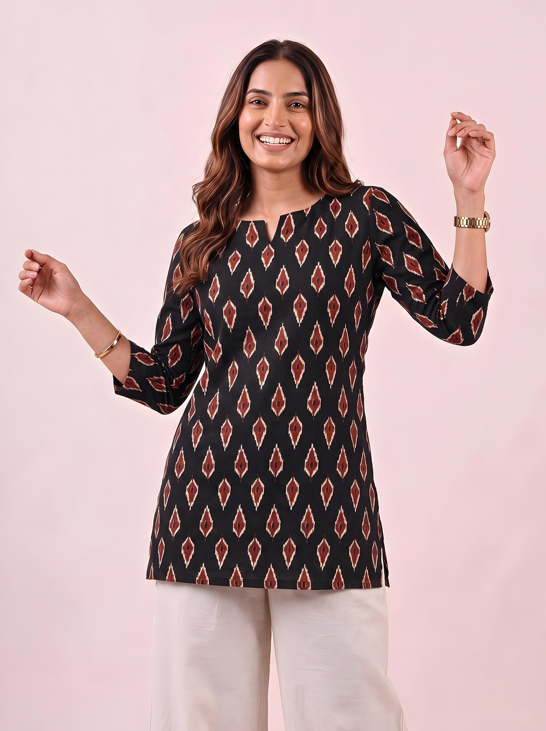 Cotton Notch Neck Short Kurti – Black