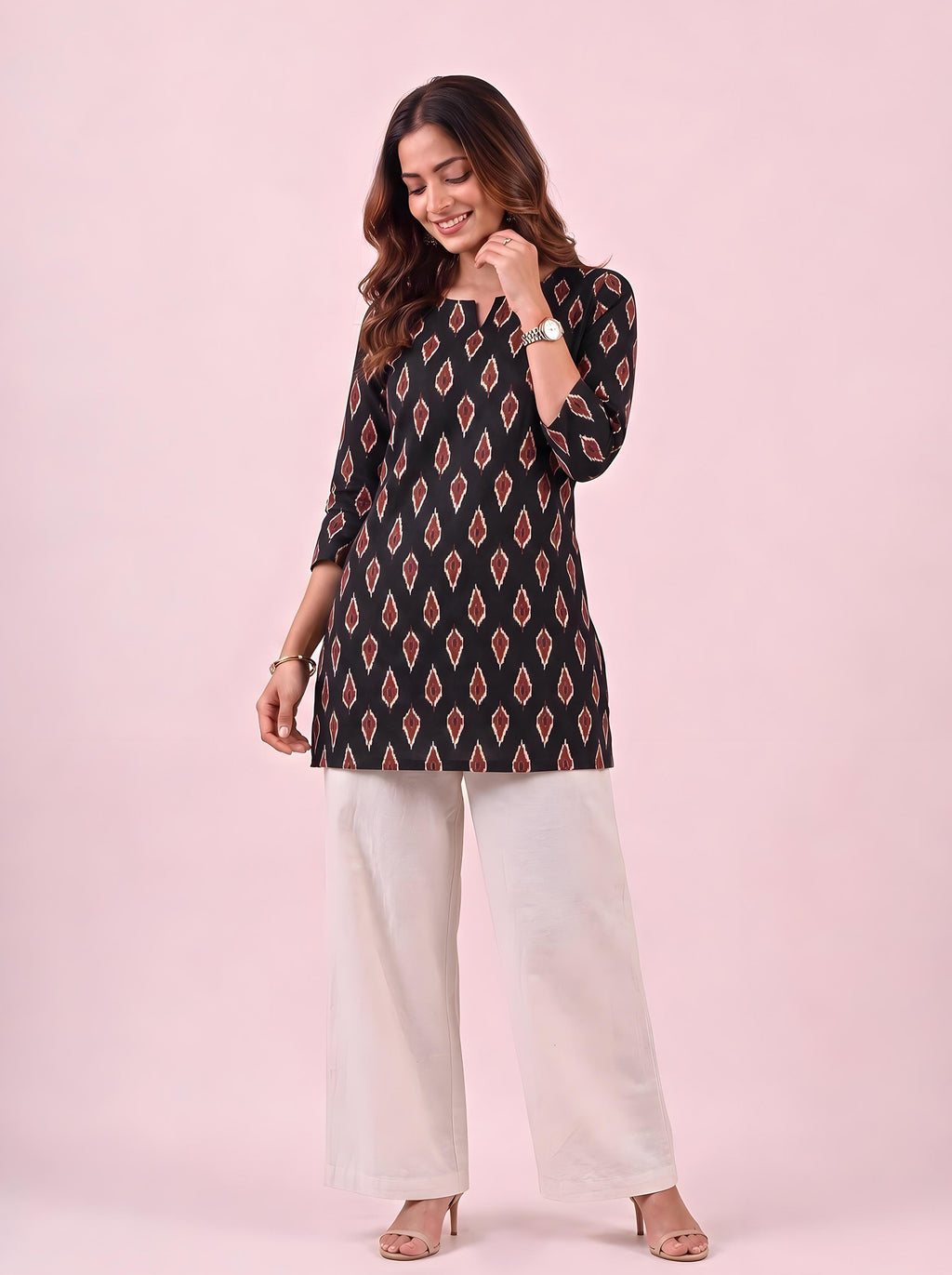 Cotton Notch Neck Short Kurti – Black