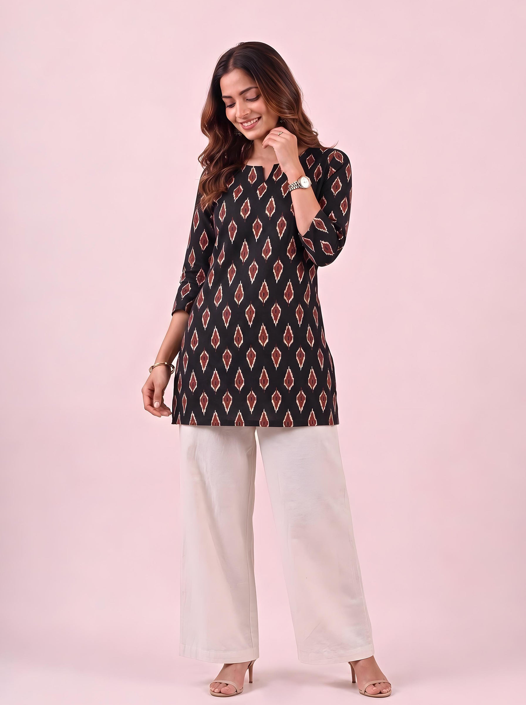 Cotton Notch Neck Short Kurti – Black
