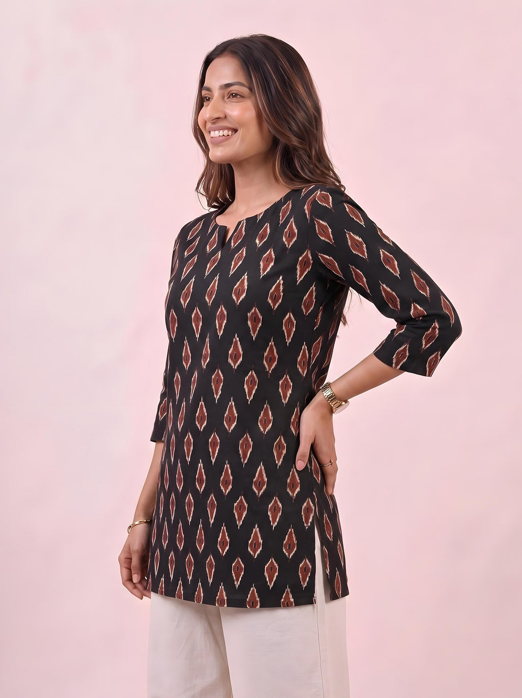 Cotton Notch Neck Short Kurti – Black