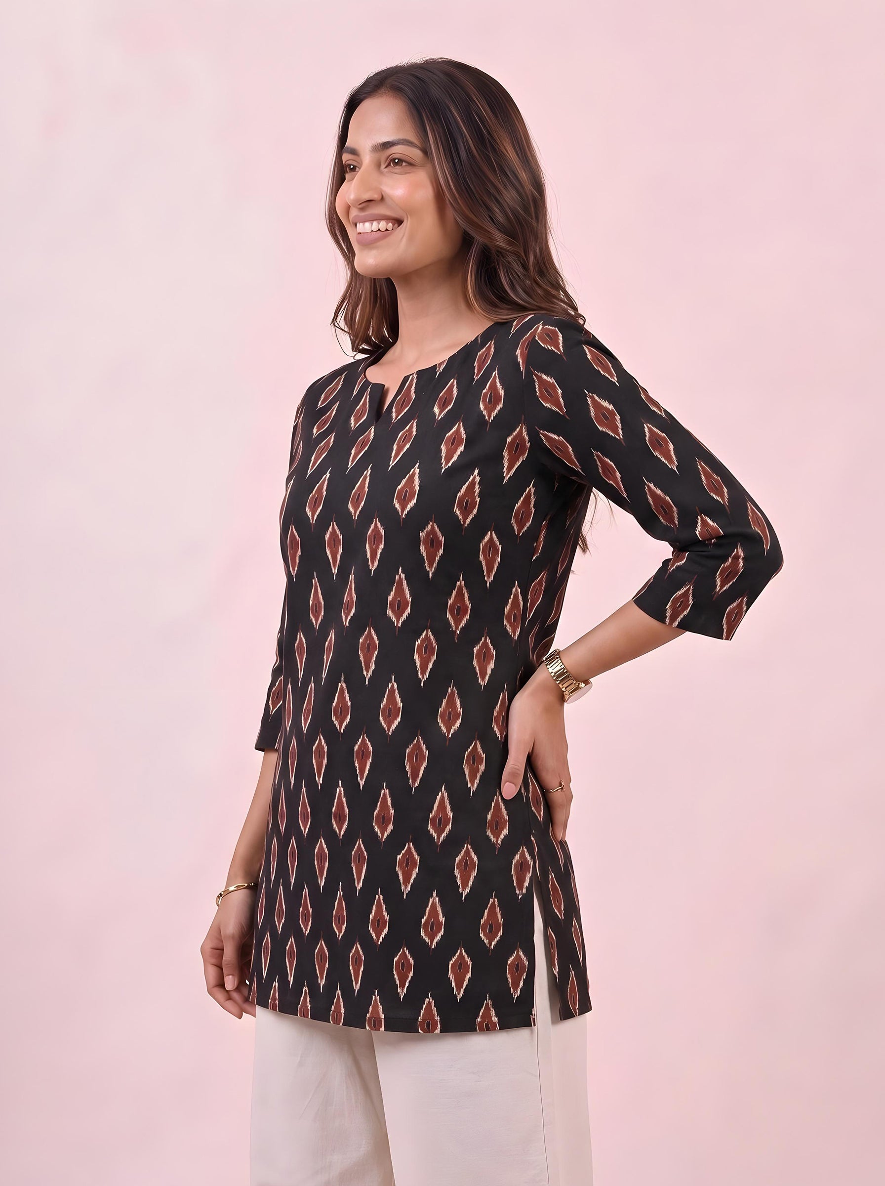 Cotton Notch Neck Short Kurti – Black