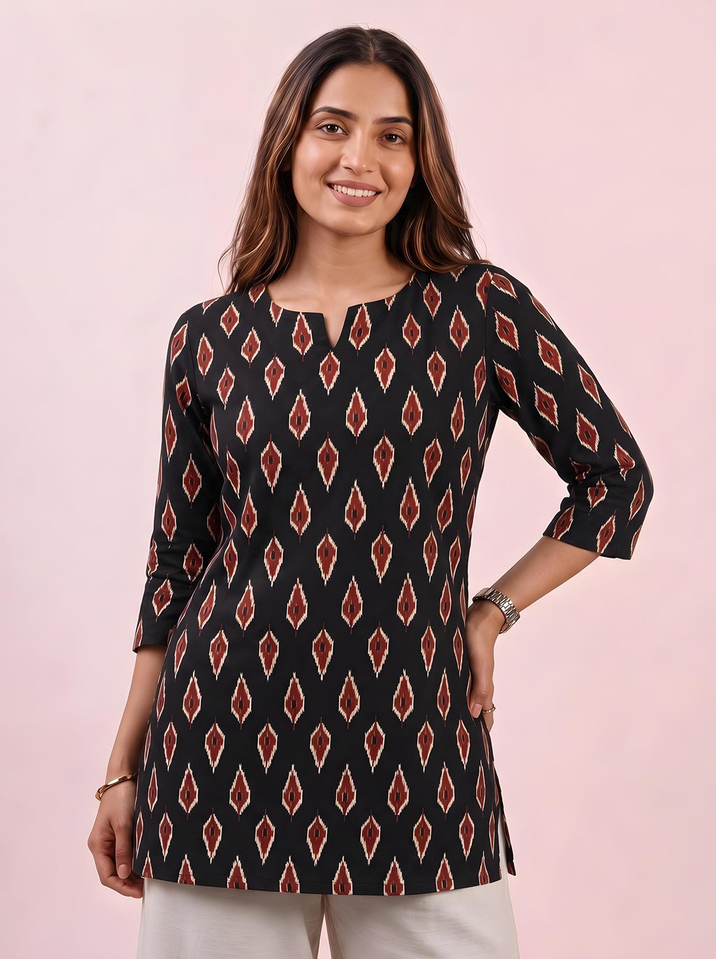 Cotton Notch Neck Short Kurti – Black