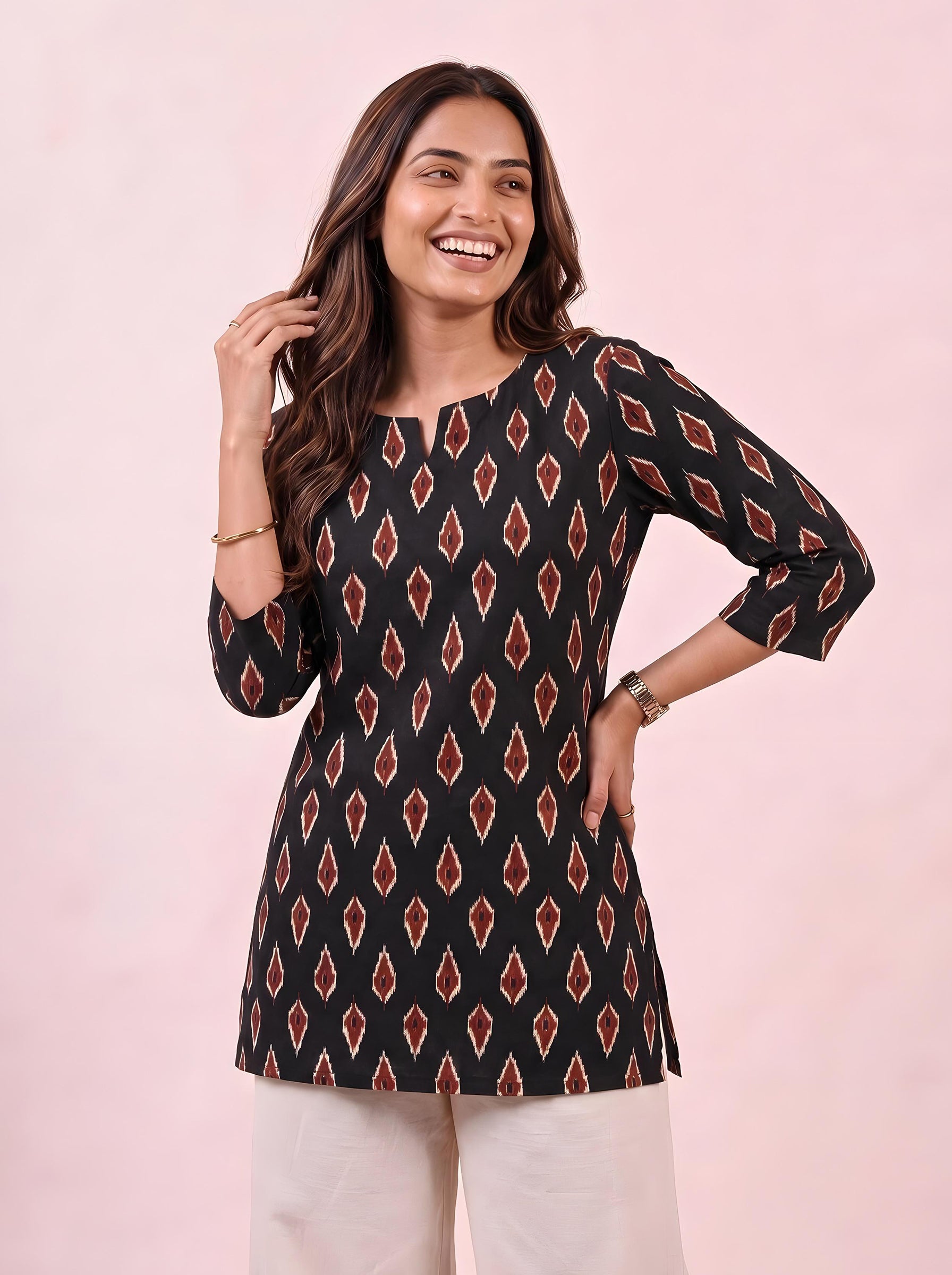 Cotton Notch Neck Short Kurti – Black