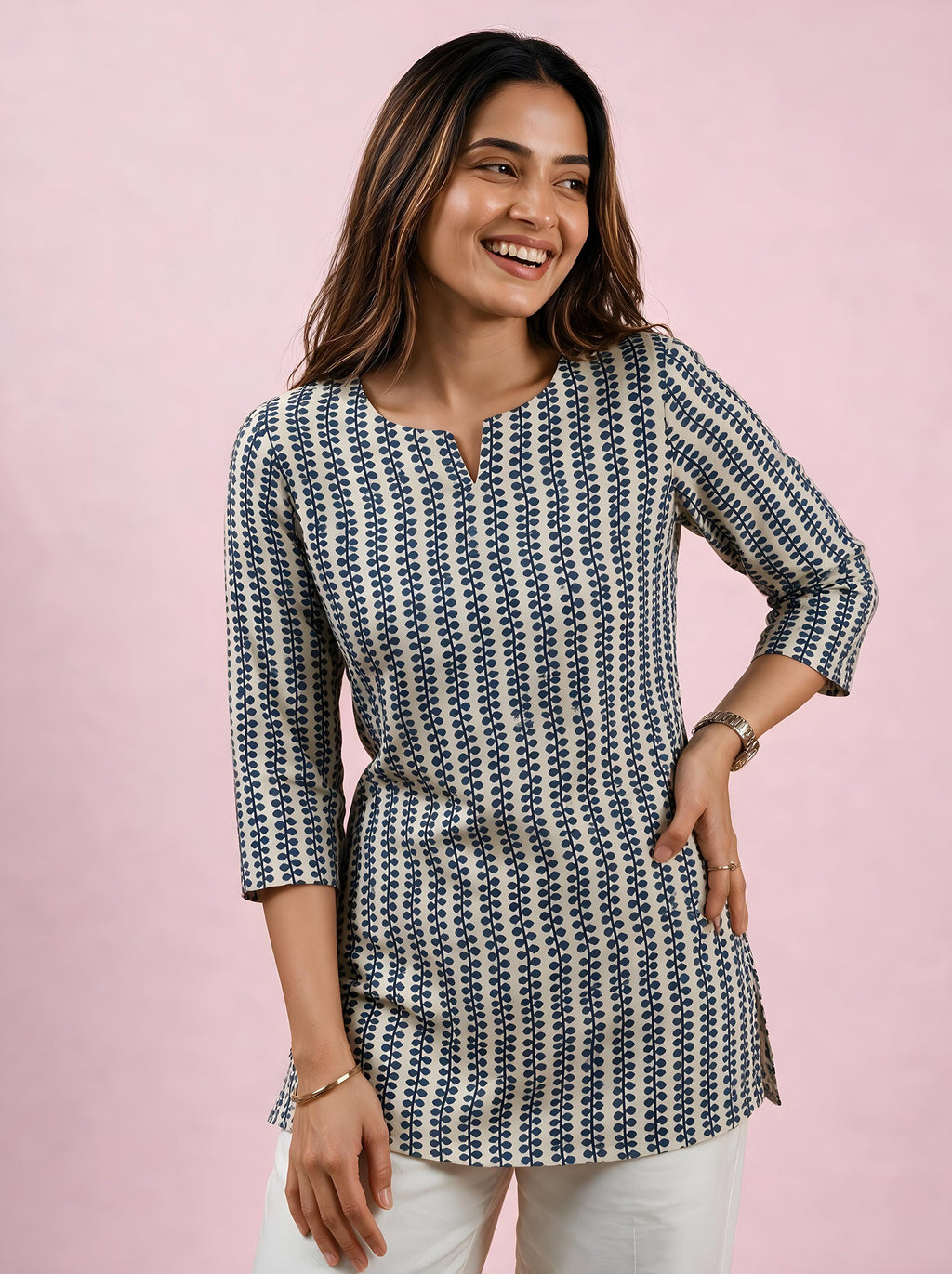 Cotton Notch Neck Short Kurti – Off White