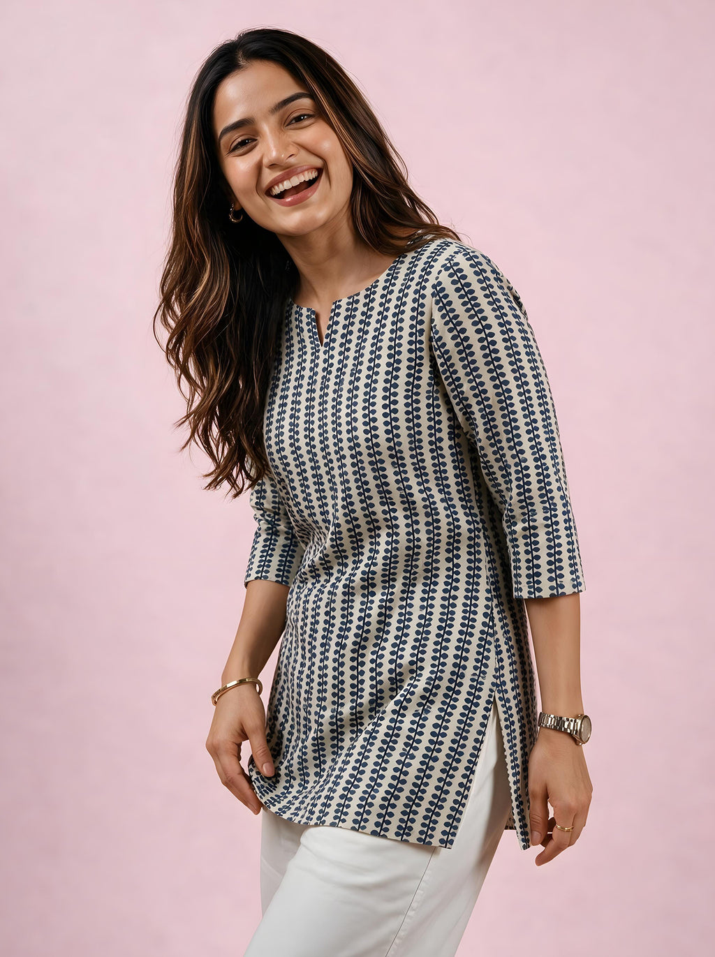 Cotton Notch Neck Short Kurti – Off White