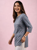 Cotton Notch Neck Short Kurti – Grey