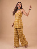Cotton Halter Neck Kurti Palazzo Set – Yellow