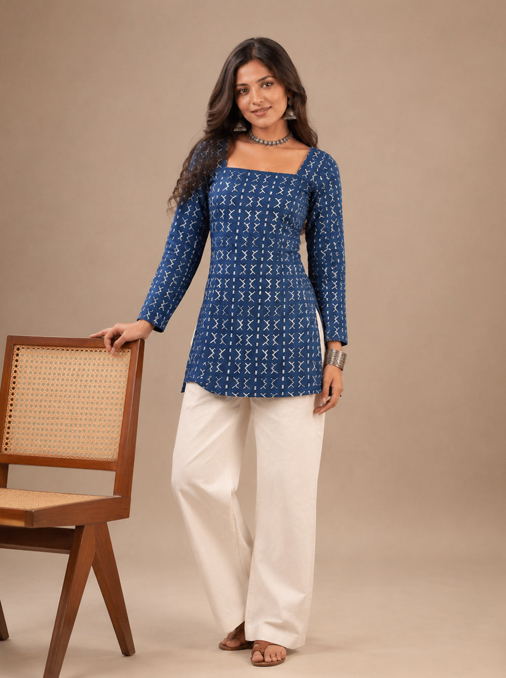 Cotton Square Neck Kurti Top – Indigo
