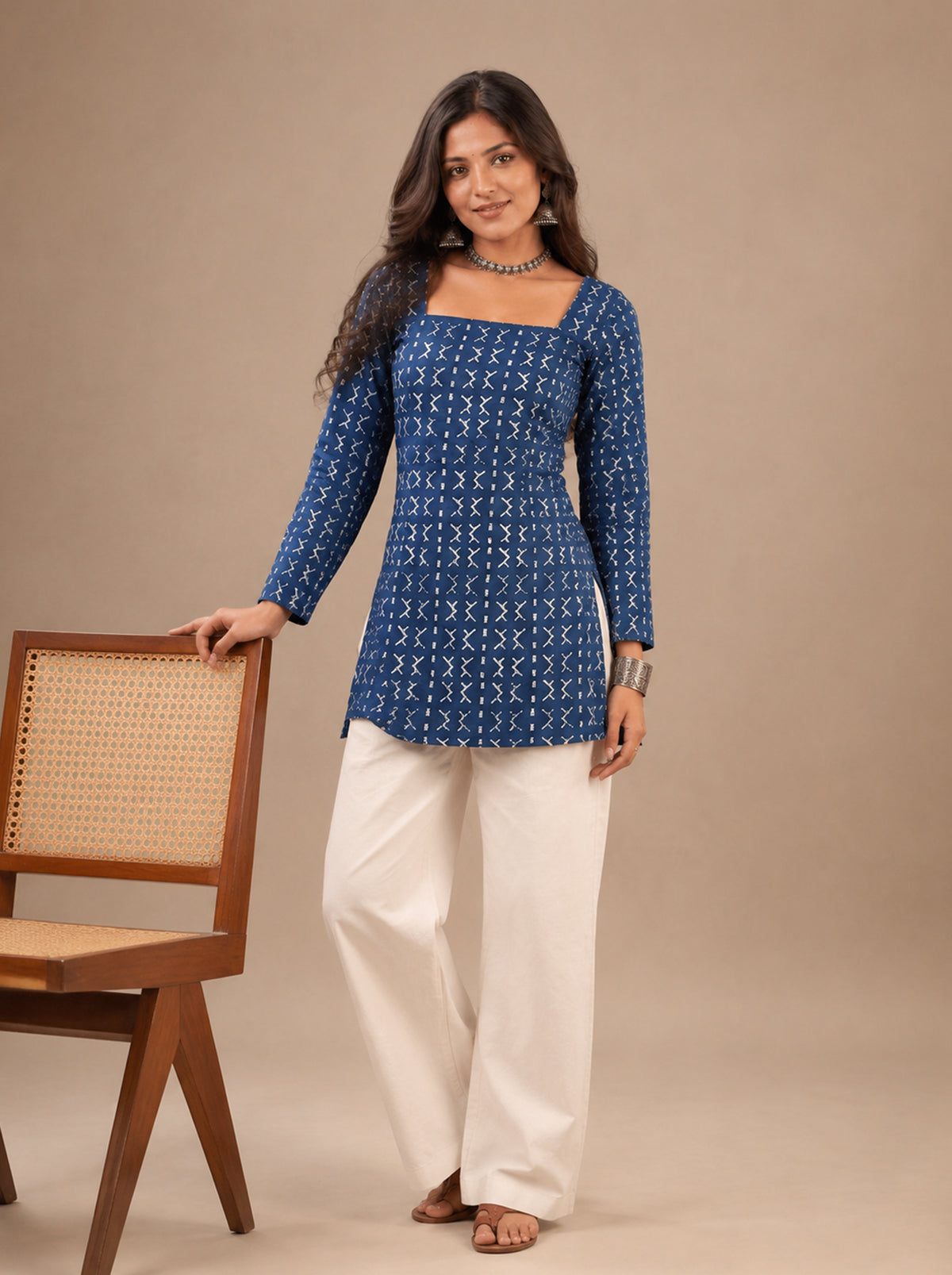 Cotton Square Neck Kurti Top – Indigo