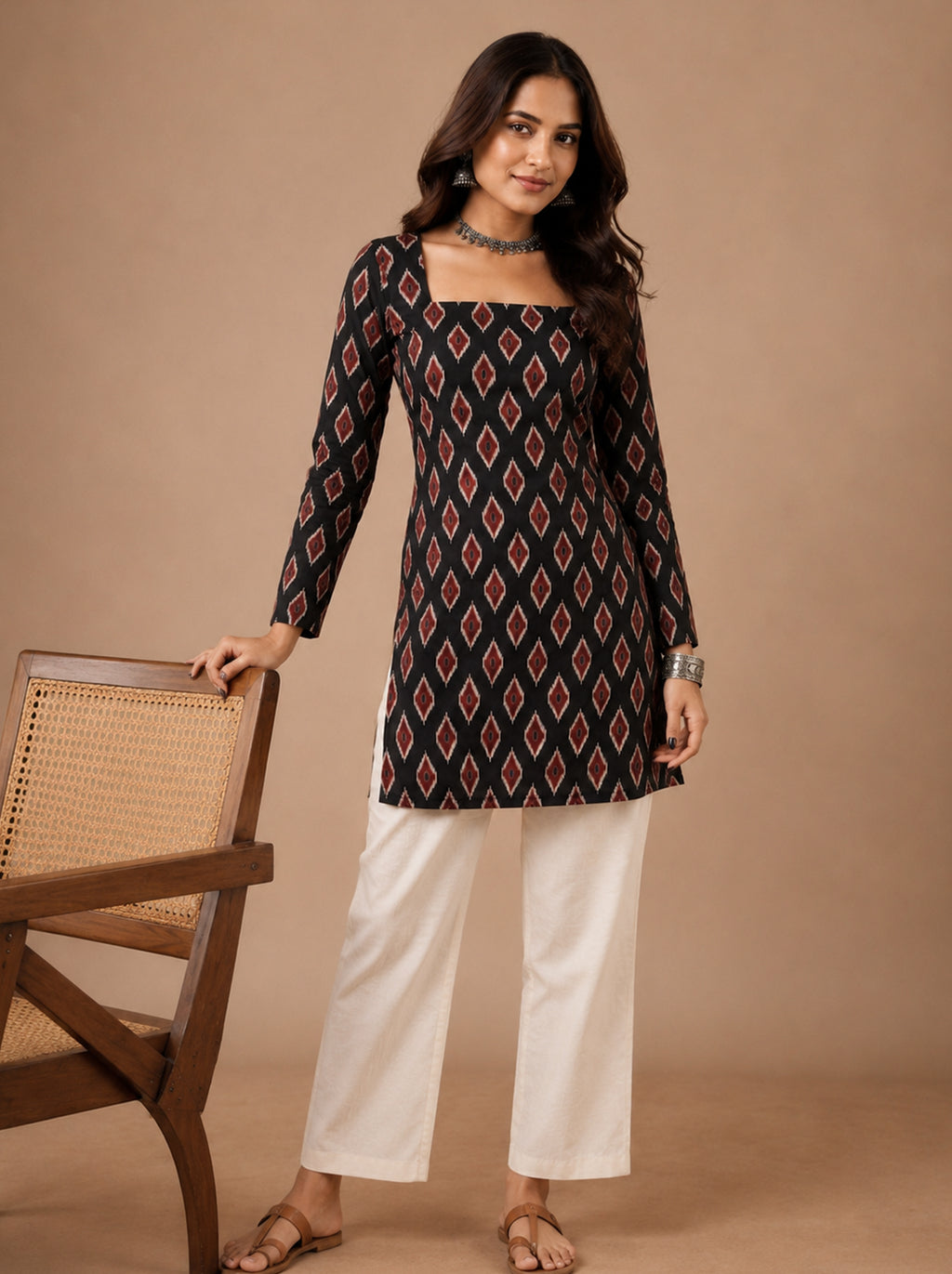 Cotton Square Neck Kurti Top – Black