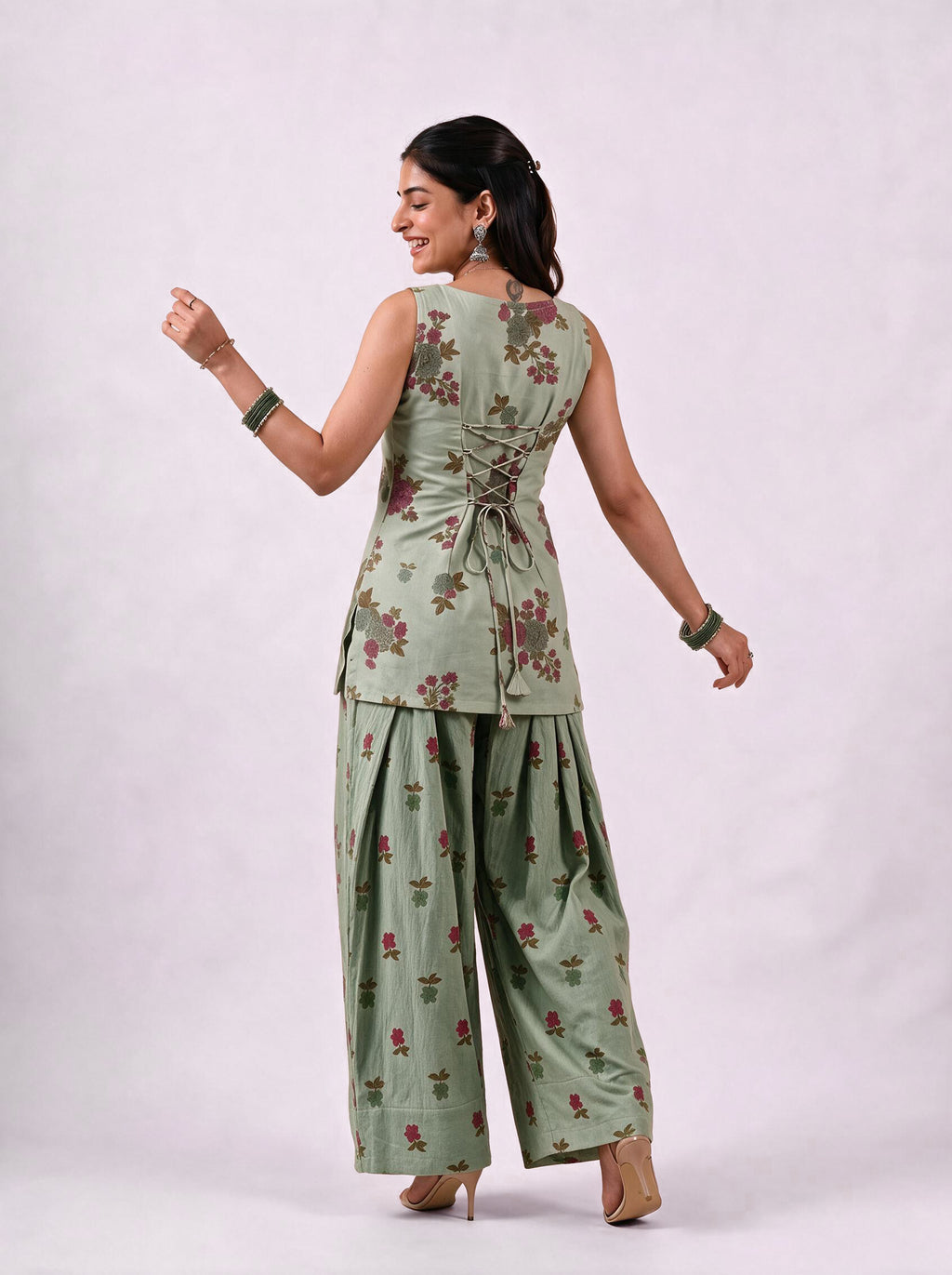 Cotton Corset Kurti Salwar Set – Green