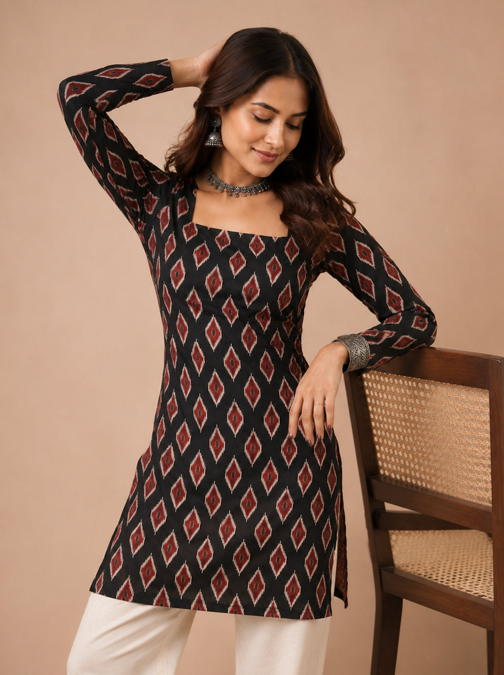 Cotton Square Neck Kurti Top – Black