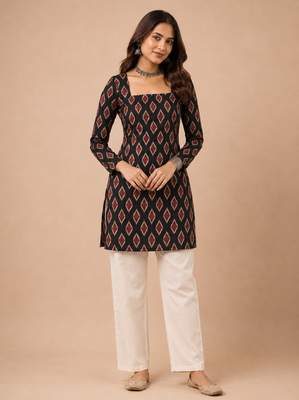 Cotton Square Neck Kurti Top – Black