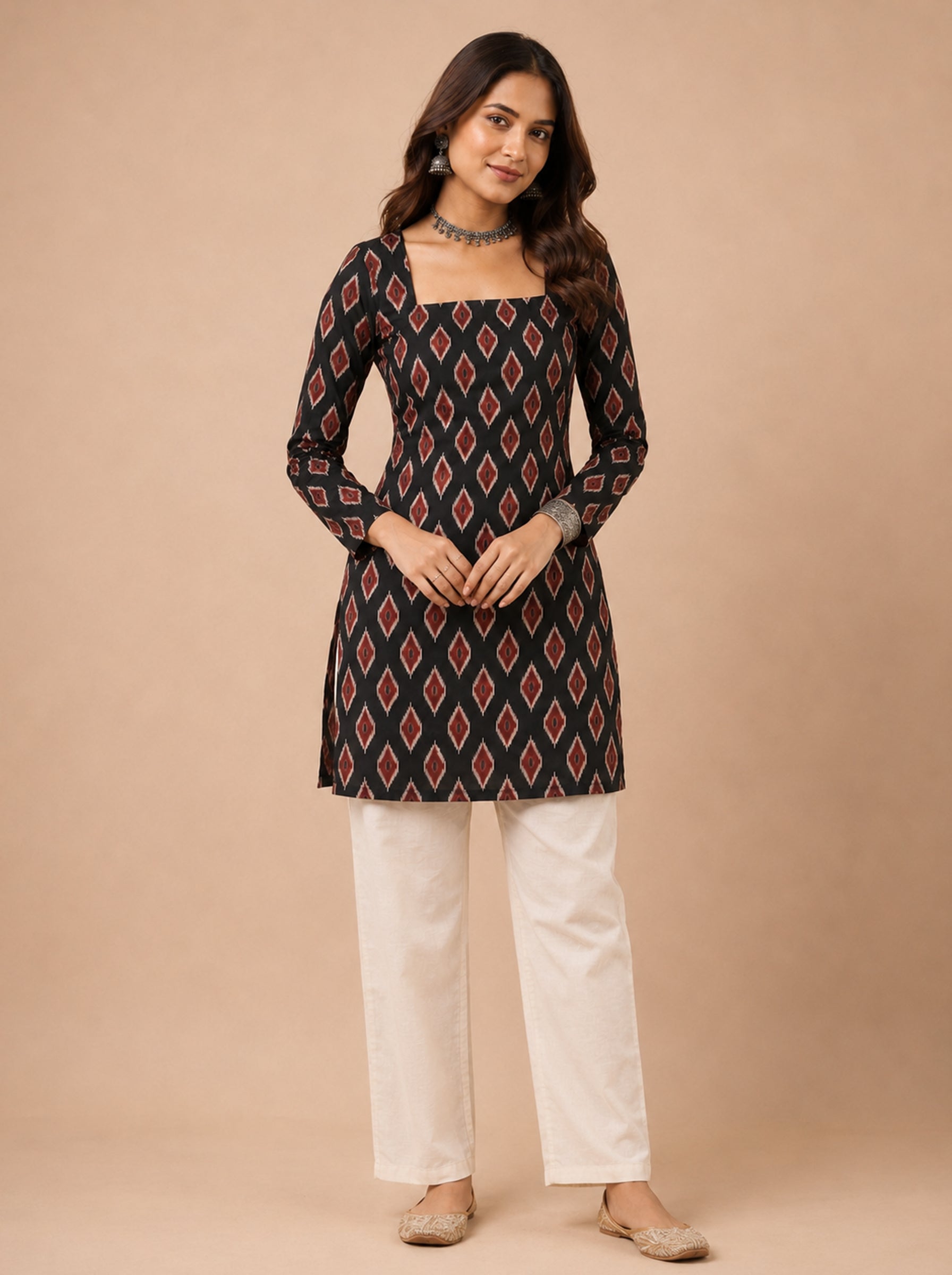 Cotton Square Neck Kurti Top – Black