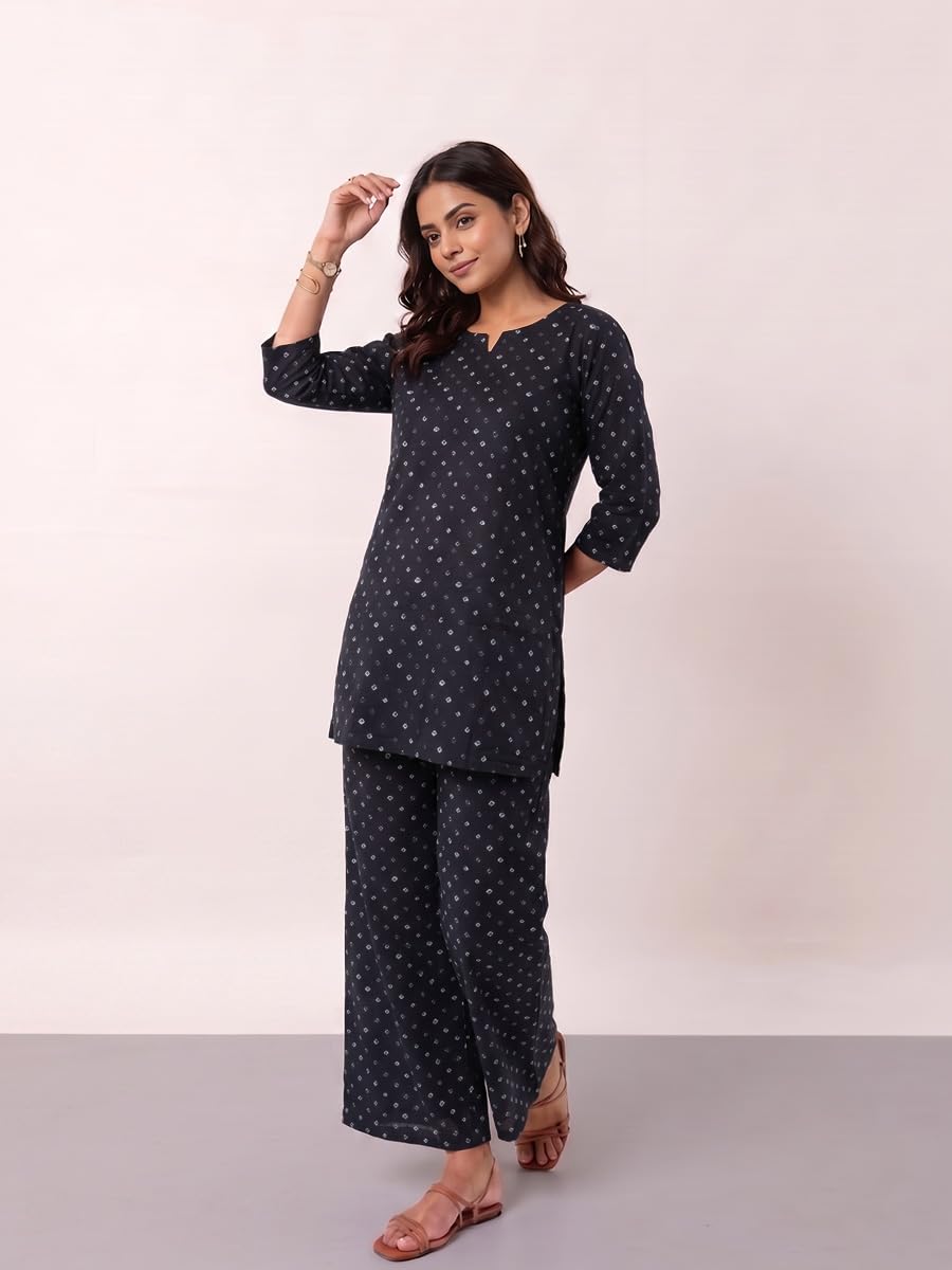 Cotton Kurta Pyjama Co-ord Set – Black