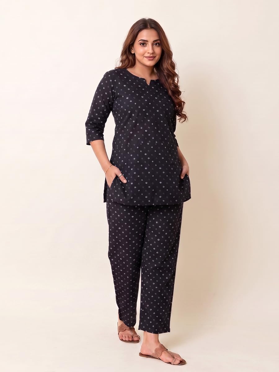 Cotton Kurta Pyjama Co-ord Set – Black
