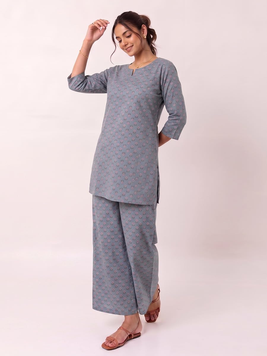 Cotton Kurta Pyjama Co-ord Set – Grey