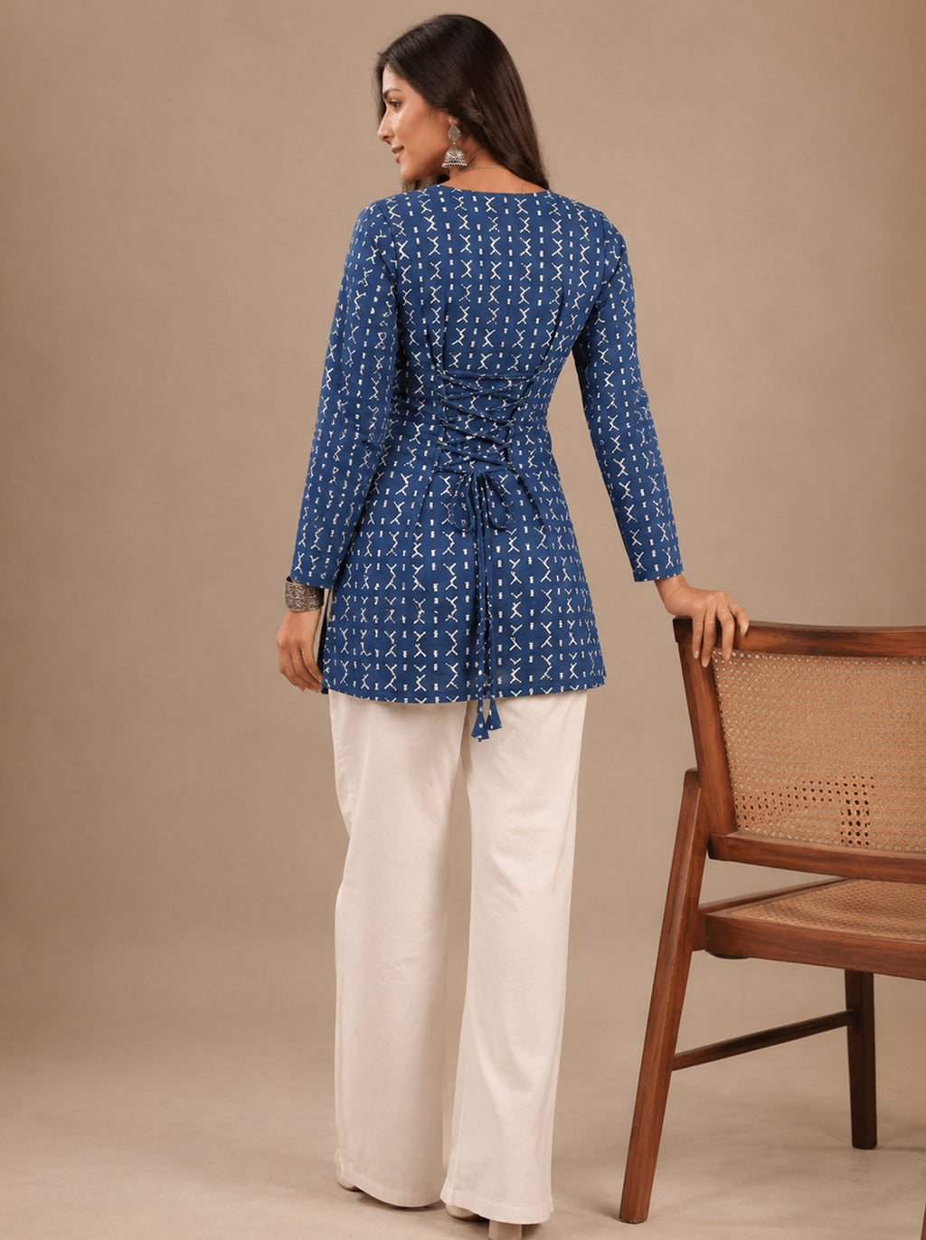 Cotton Square Neck Kurti Top – Indigo