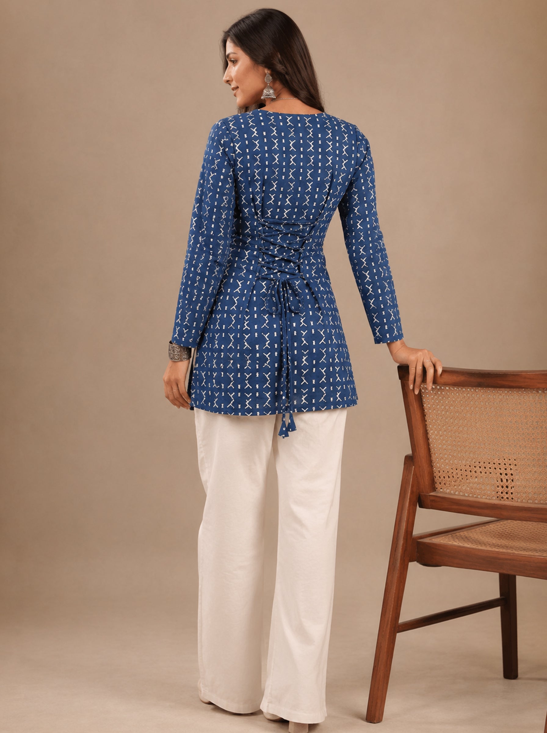 Cotton Square Neck Kurti Top – Indigo