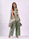 Cotton Corset Kurti Salwar Dupatta Set – Green