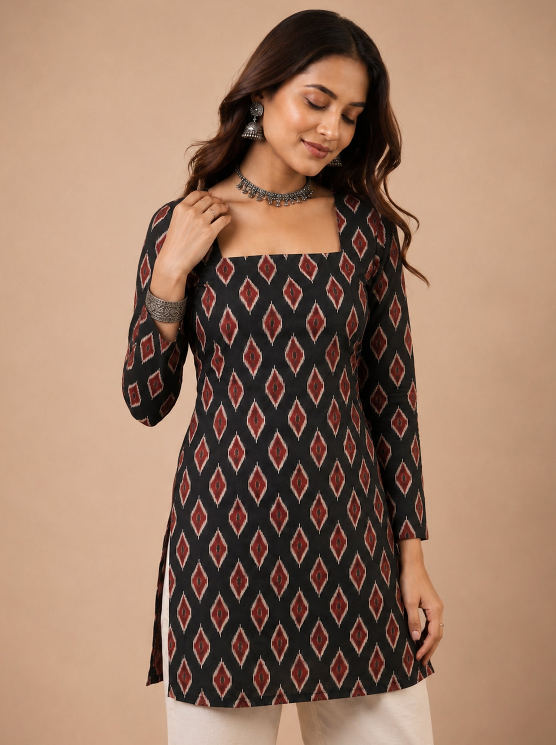 Cotton Square Neck Kurti Top – Black