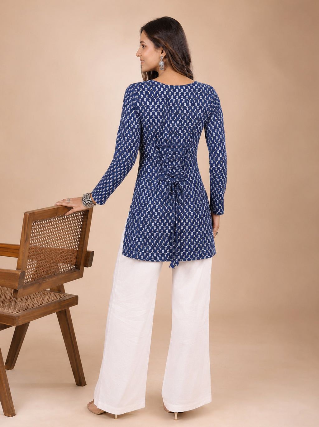 Cotton Square Neck Kurti Top – Navy Blue