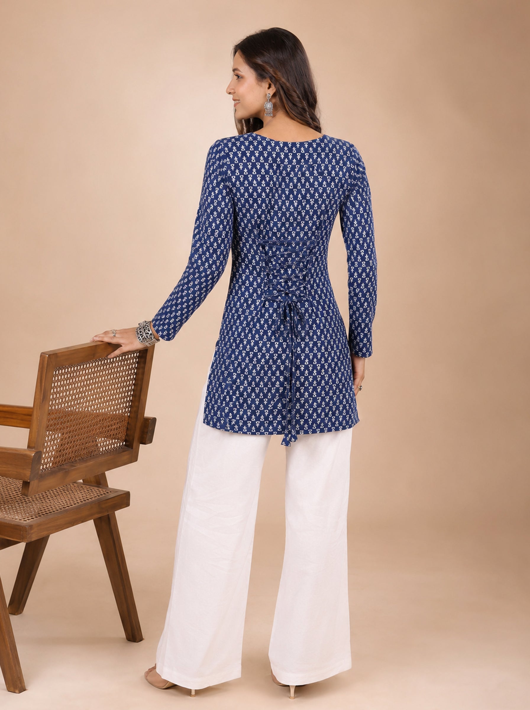 Cotton Square Neck Kurti Top – Navy Blue