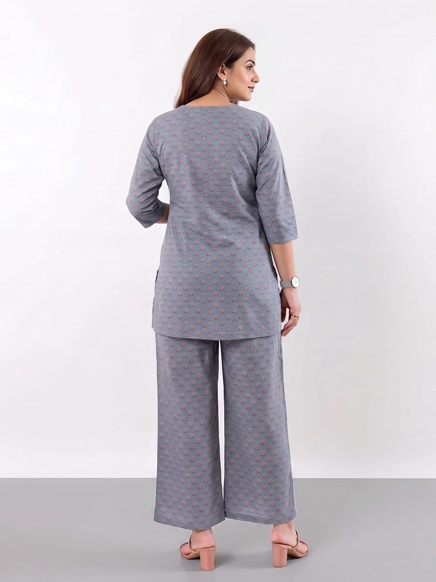 Cotton Kurta Pyjama Co-ord Set – Grey