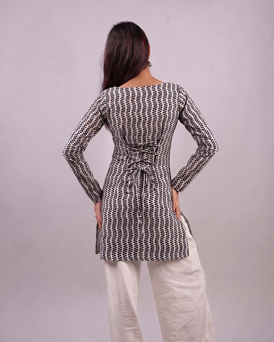 Cotton Square Neck Kurti Top – Off White Indigo