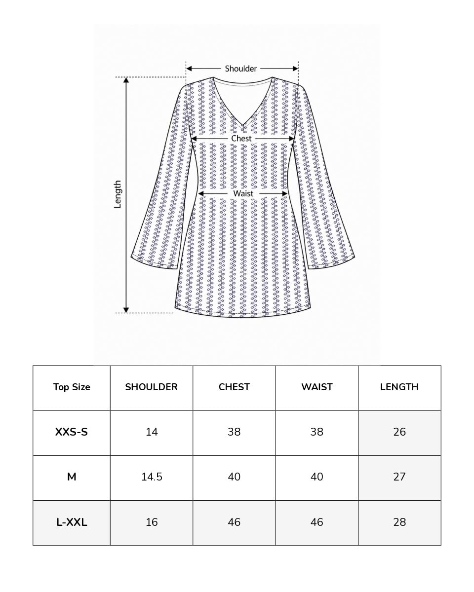 Cotton V-Neck Tunic Top – Off White with Indigo