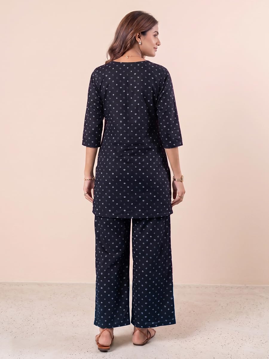 Cotton Kurta Pyjama Co-ord Set – Black