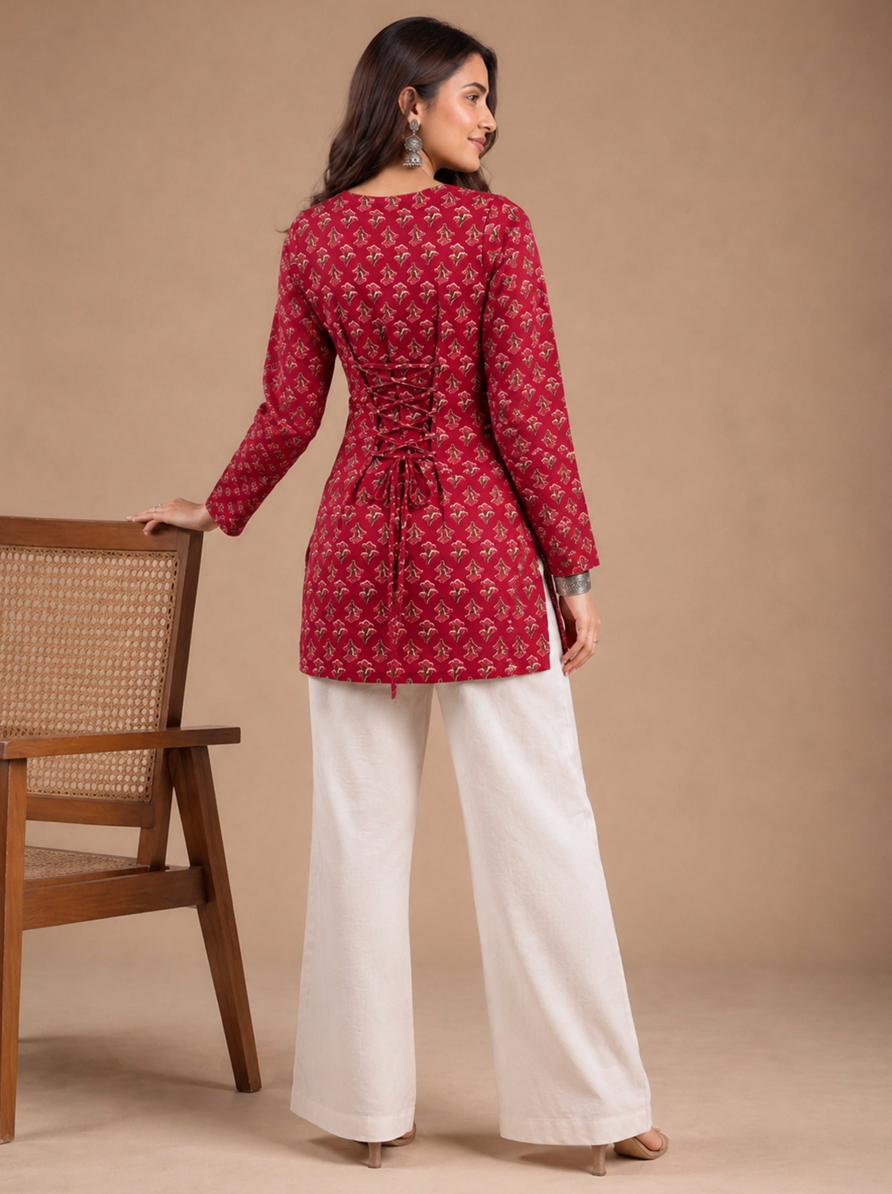 Cotton Square Neck Kurti Top – Rose Red