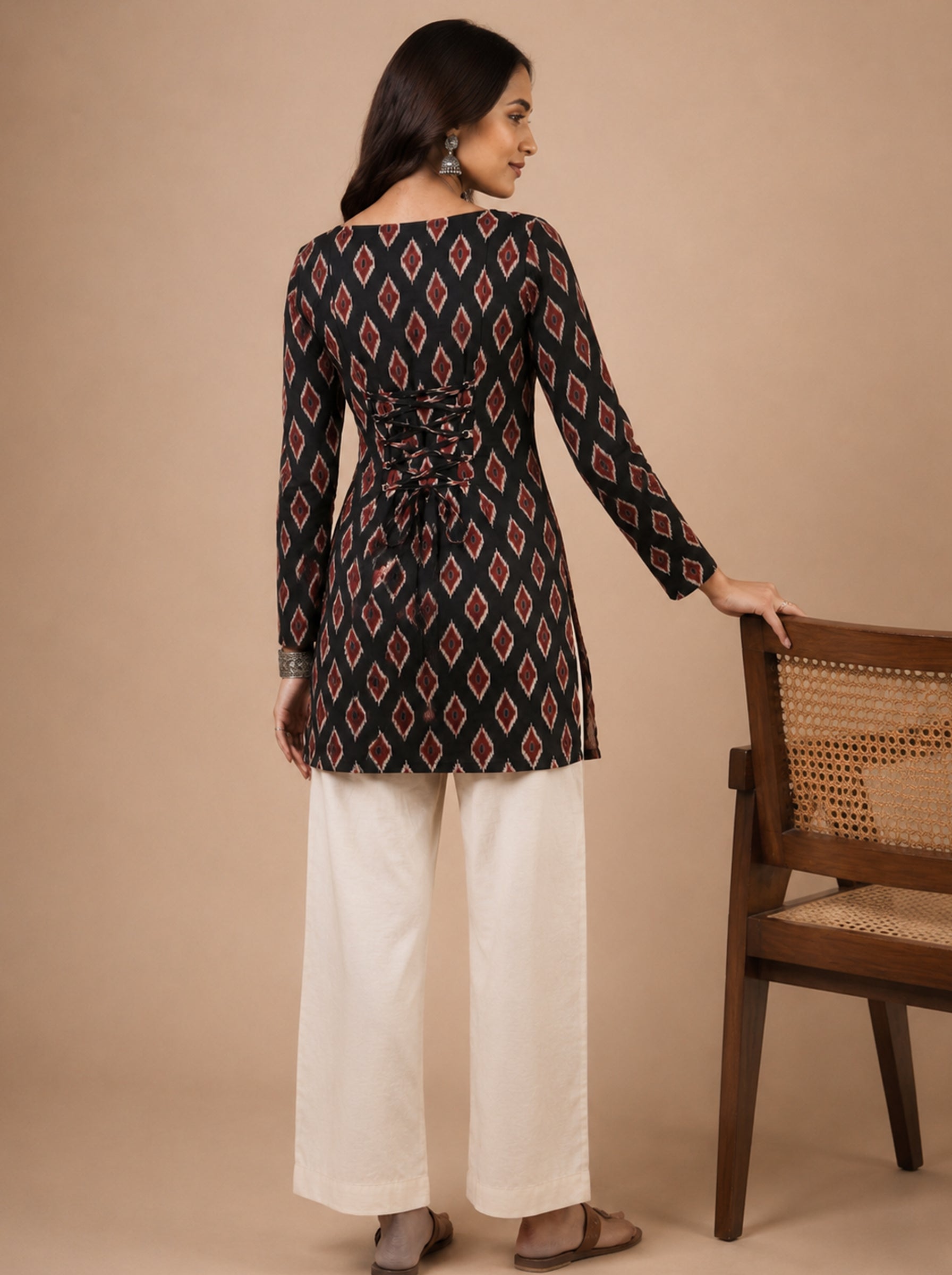 Cotton Square Neck Kurti Top – Black