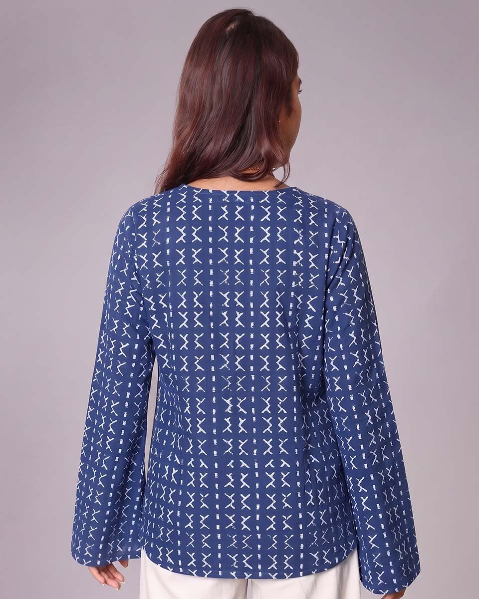 Cotton V-Neck Tunic Top – Indigo
