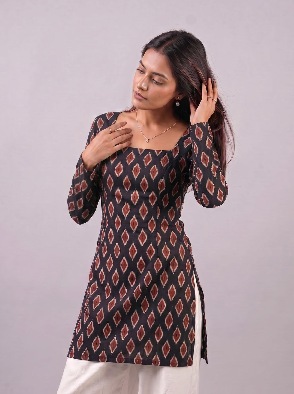 Cotton Square Neck Kurti Top – Black