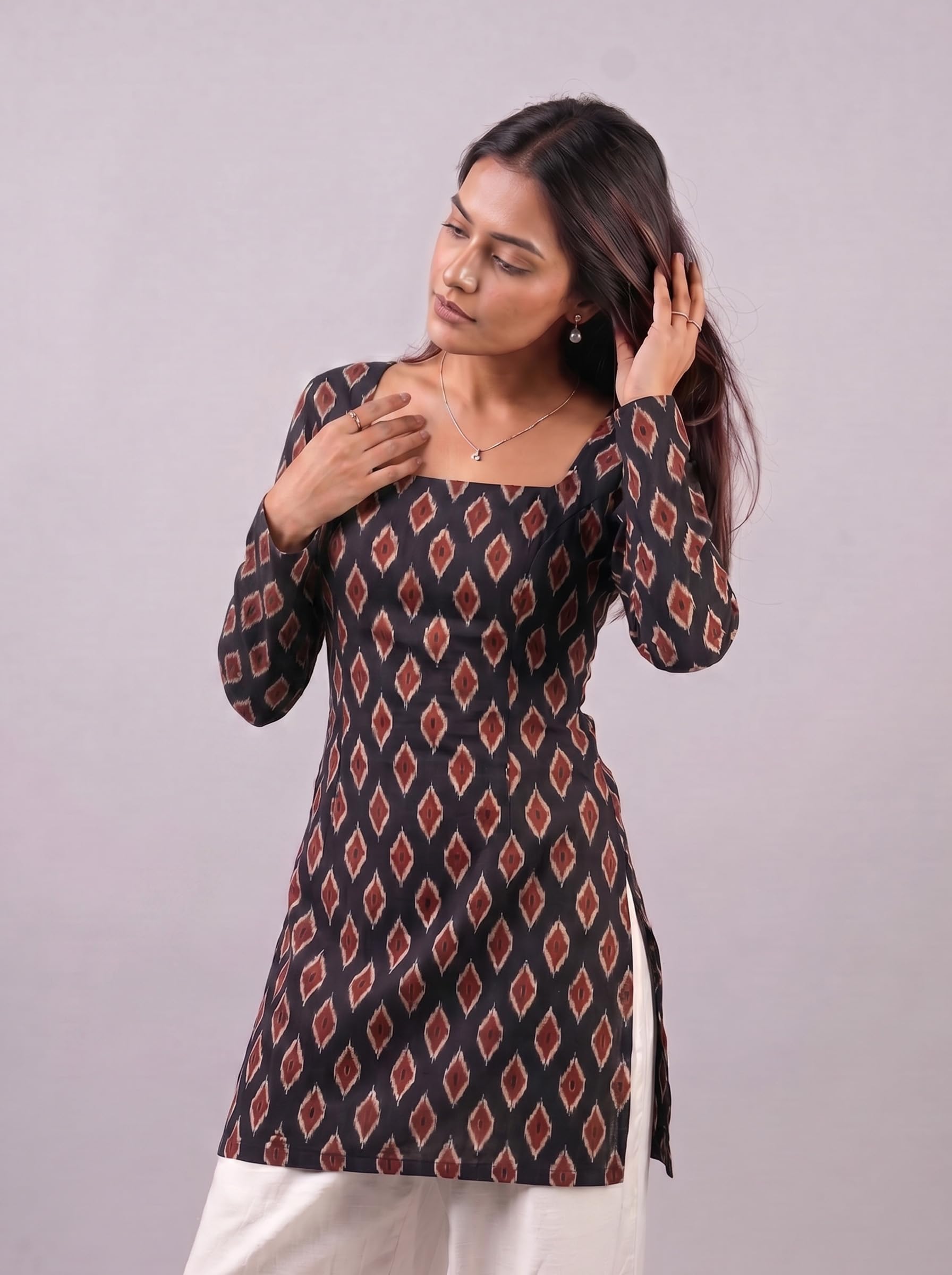 Cotton Square Neck Kurti Top – Black