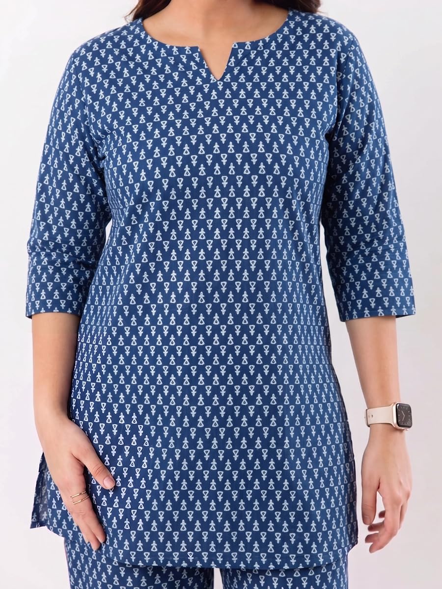Cotton Kurta Pyjama Co-ord Set – Indigo