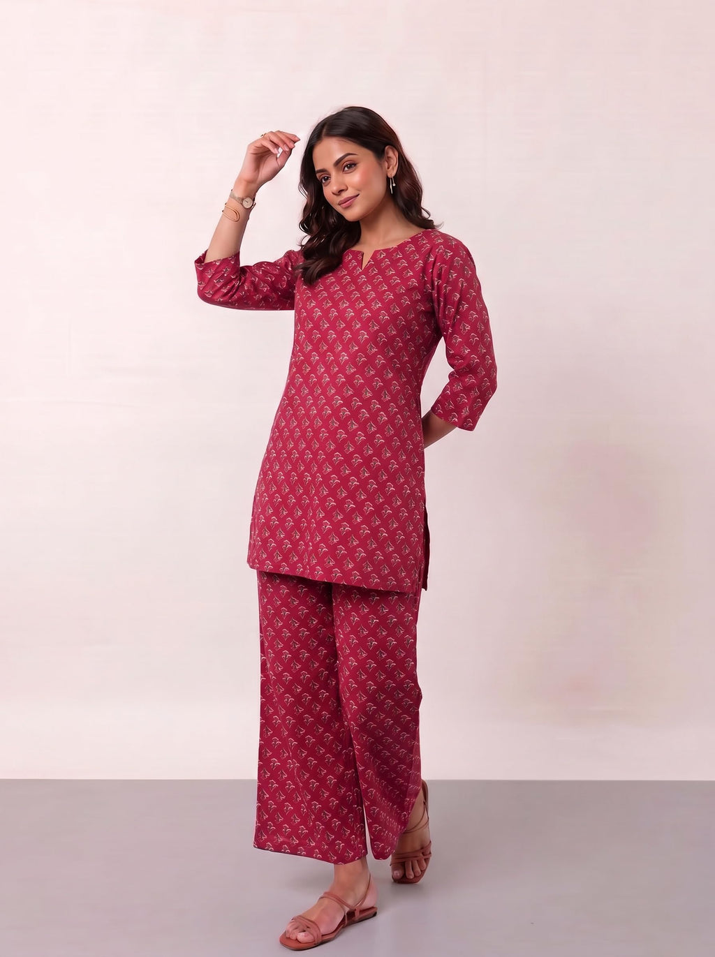 Cotton Kurta Pyjama Co-ord Set – Rose Red
