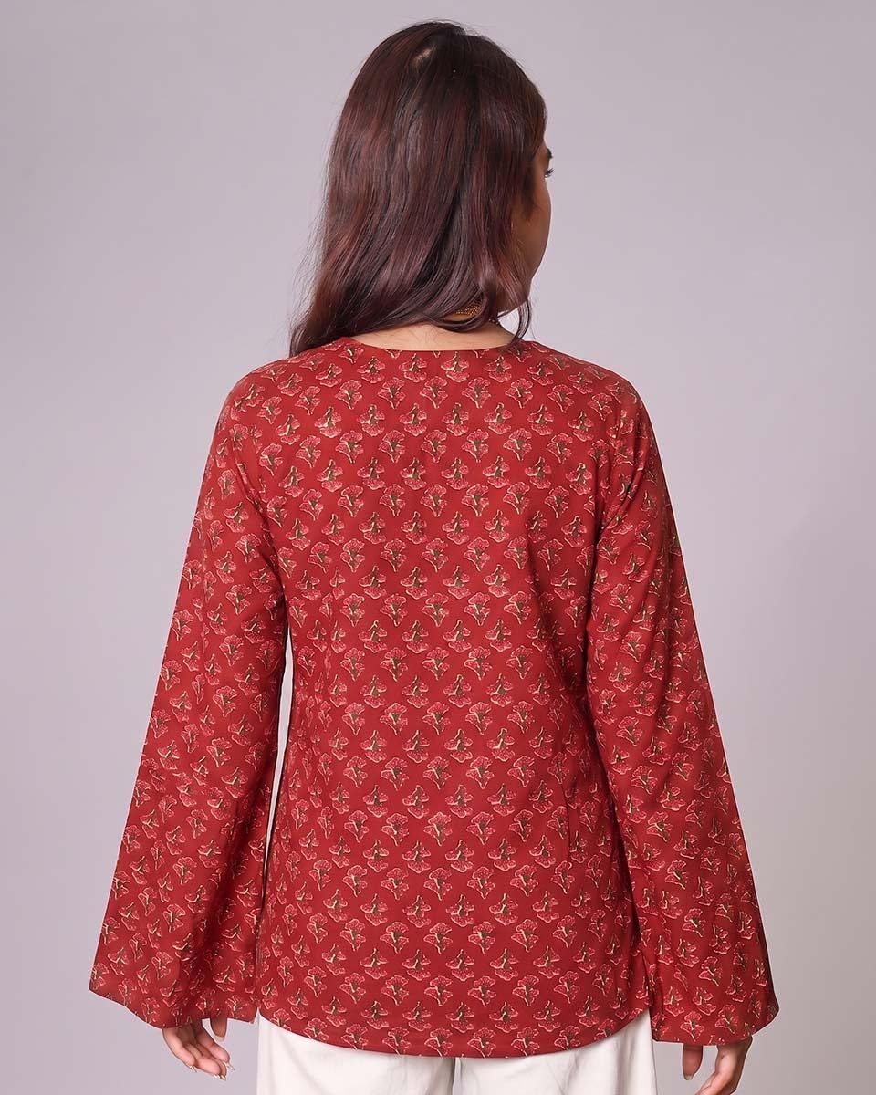 Cotton V-Neck Tunic Top – Rose Red